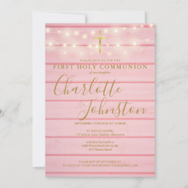 Rosa trädgårdsbelysning för första heliga kommunio inbjudningar