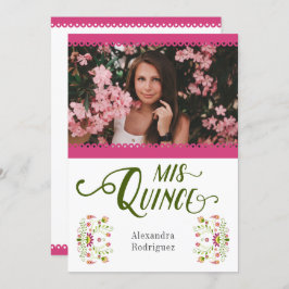 Rosa Traditional Mexican Blommigt Photo Quinceaner Inbjudningar
