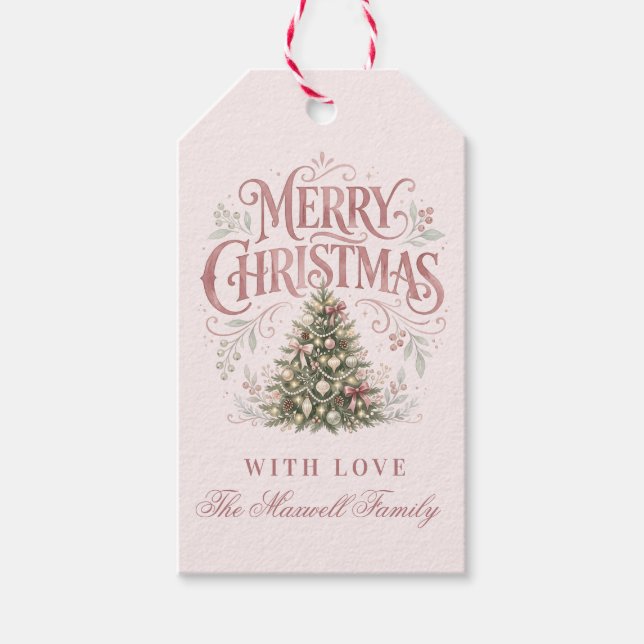 Rosa traditionell julgran | Pinkmas Presentetikett (Framsidan)