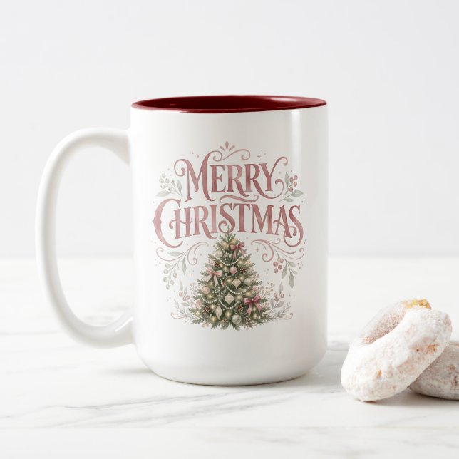 Rosa traditionell julgran | Pinkmas Två-Tonad Mugg (Med munk)