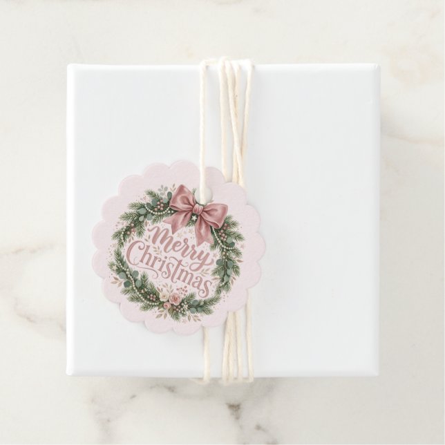 Rosa traditionell julkrans | Pinkmas Gåvor Etiketter (På plats)