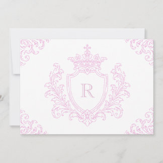 Rosa traditionell vapensköldsmonogram doppresent f inbjudningar
