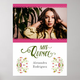 Rosa traditionellt mexikanskt blomsterfoto Quincea Poster
