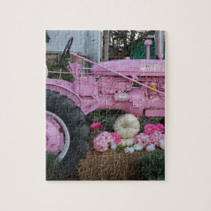 Rosa traktor pussel