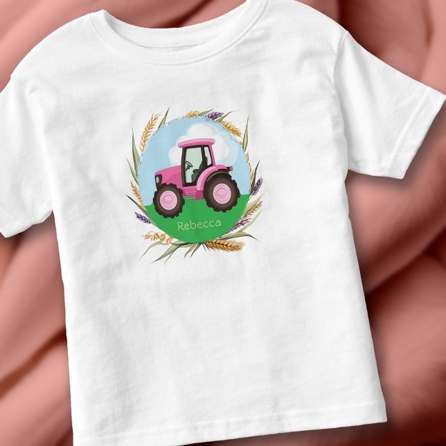 Rosa Traktordamer Söta Personliga T Shirt (Pink Farm Tractor Girls Cute Personalized Toddler T-shirt)