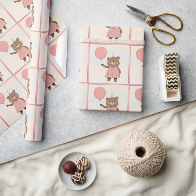 Rosa Träningbjörn med ben och hatt Presentpapper (Hantverk)