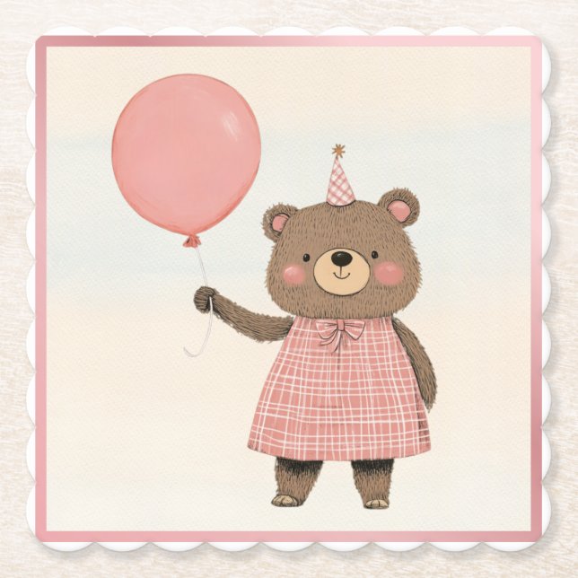 Rosa Träningbjörn med ben och hatt Underlägg Papper (Framsida)