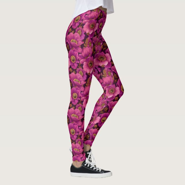 Rosa Träningsanemoner Tematisk Brudtärna Leggings (Höger)