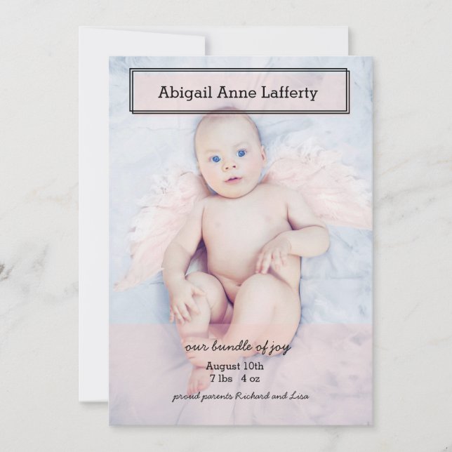 Rosa Transparency Box Birth Notice Meddelande (Framsida)