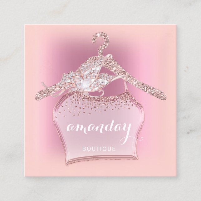 Rosa Trasa Hanger Diamond Mode Boutique Fyrkantigt Visitkort (Framsida)