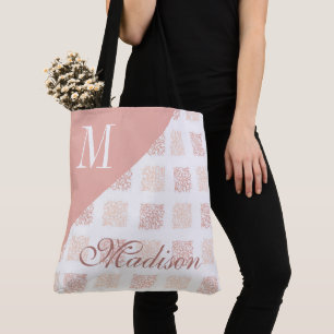 Rosa Trendig Girly Initial Namn Monogram Tygkasse