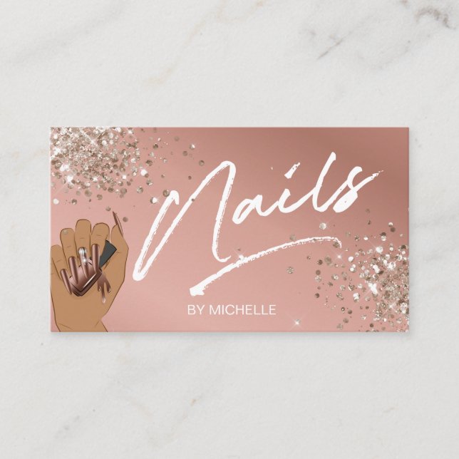  Rosa Trendig Glitter Modern Nail Konstant Visitkort (Framsida)