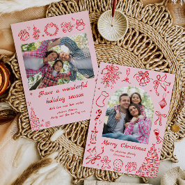 Rosa Trendig Julkort Dockle Helgdag Card Red