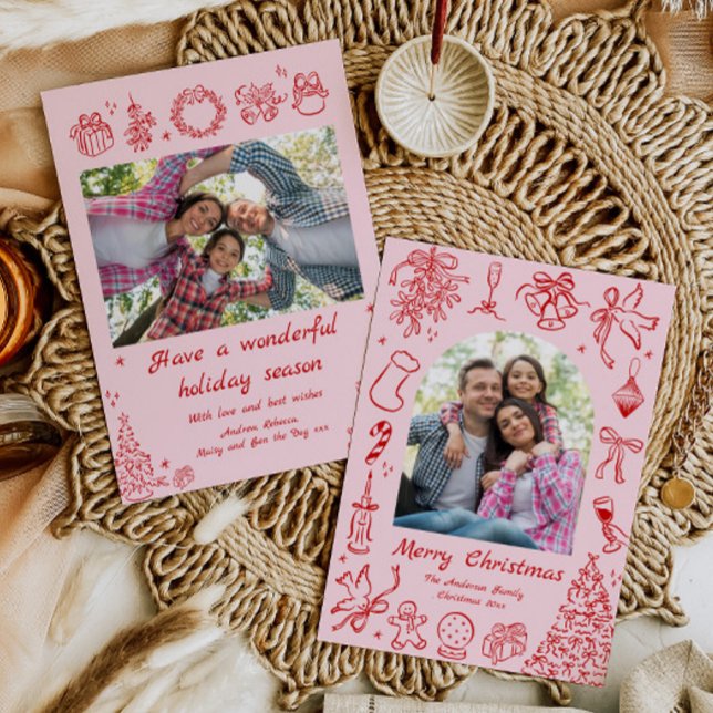 Rosa Trendig Julkort Dockle Helgdag Card Red (Skapare uppladdad)