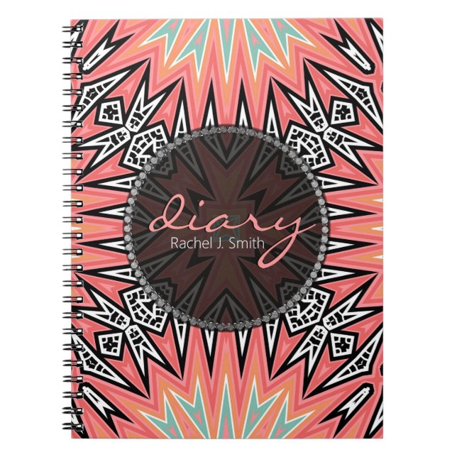 Rosa Tribal Modern Aztec Girl Diary Notebook Anteckningsbok Med Spiral (Framsidan)