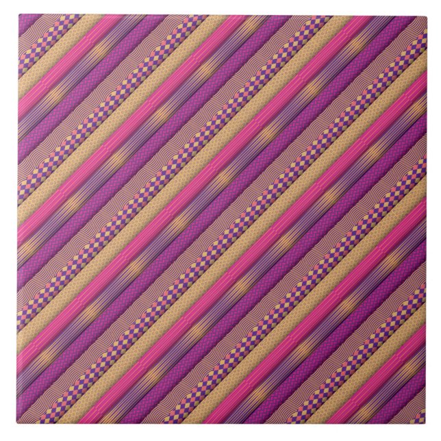 Rosa Tribal Rand Geometric Mönster Bold Ethnic Kakelplatta (Framsidan)