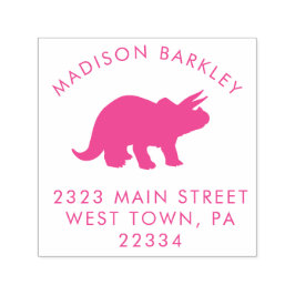 Rosa Triceratops Dinosaur Cute Kid Returadress Självfärgande Stämpel