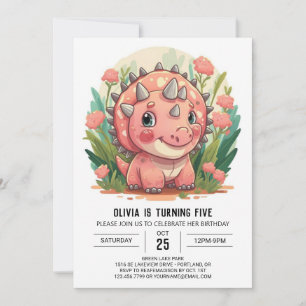 Rosa Triceratops Dinosaur Girl Birthday Inbjudningar