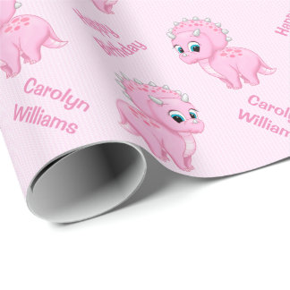 Rosa TriceratopsDinosaur för gullig baby Presentpapper