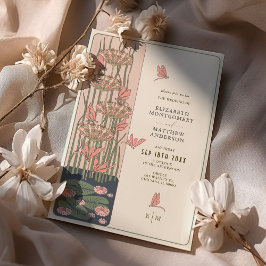 Rosa Trollslända Belle Epoque Art Nouveau Bröllop Inbjudningar