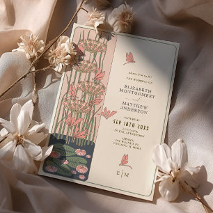 Rosa Trollslända Belle Epoque Art Nouveau Bröllop Inbjudningar