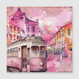 Rosa Trolly Car Cityscape Illustration
