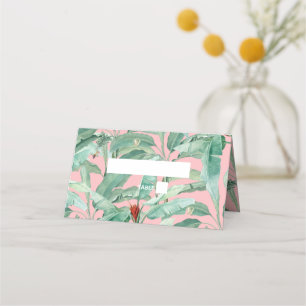 Rosa Tropical Banana Handflatan Löv Bröllop Placeringskort