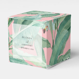 Rosa Tropical Banana Handflatan Lövs Wedding Favor Presentaskar