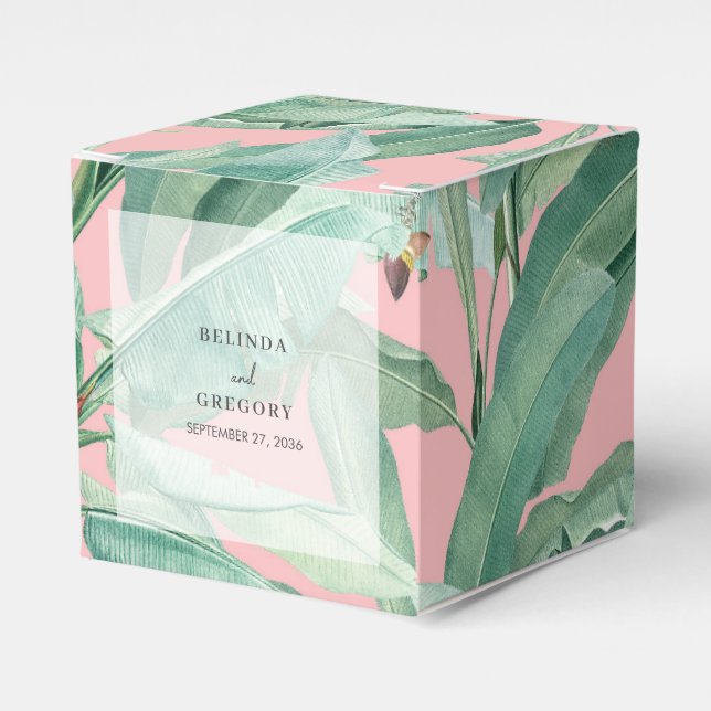 Rosa Tropical Banana Handflatan Lövs Wedding Favor Presentaskar (Framsidan Sidan)