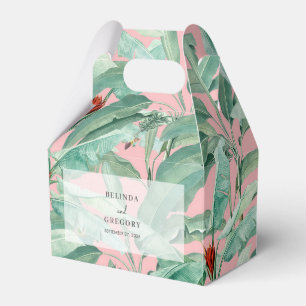 Rosa Tropical Banana Handflatan Lövs Wedding Favor Presentaskar