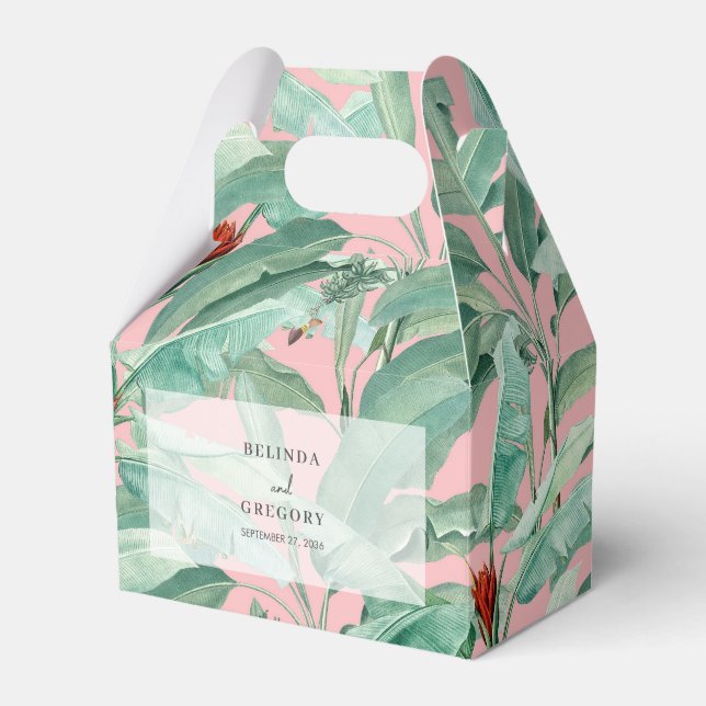 Rosa Tropical Banana Handflatan Lövs Wedding Favor Presentaskar (Framsidan Sidan)