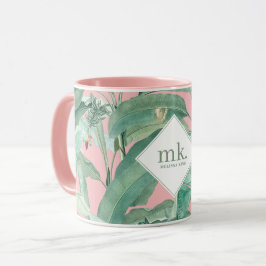 Rosa Tropical Banana Löv Monogrammed Mugg