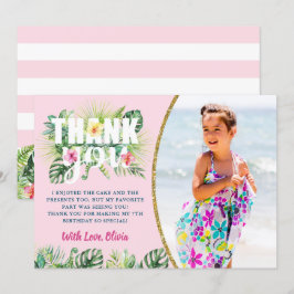 Rosa Tropical Blommigt Girls Beach Party Photo Tack Kort