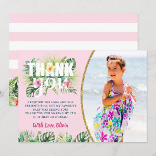 Rosa Tropical Blommigt Girls Beach Party Photo Tack Kort