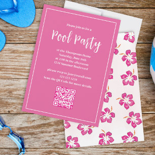 Rosa Tropical Blommigt, sommartid Party Inbjudningar