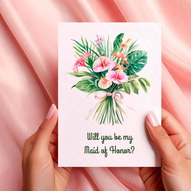 Rosa Tropical Bouquet Bröllopsfest Frieri kort (Pink Tropical Bouquet Wedding Party Proposal Card)