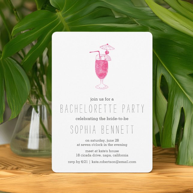 Rosa Tropical Cocktail Bachelorette Party Inbjudningar (Skapare uppladdad)