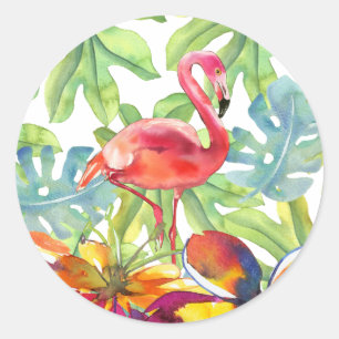 Rosa Tropical Flamingo Bird Watercolor Runt Klistermärke