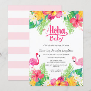 Rosa Tropical Flamingo Luau Baby Shower Inbjudningar