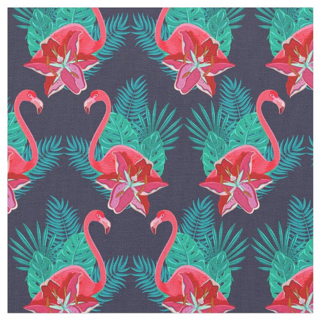 Rosa Tropical Flamingo Pattern Tyg (Närbild)