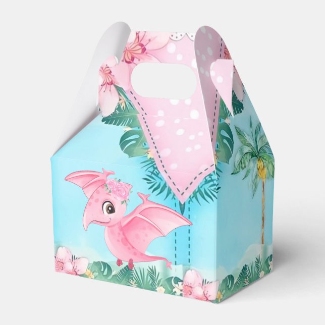 Rosa Tropical Flies Dinosaur Baby Shower Presentaskar (Framsidan Sidan)