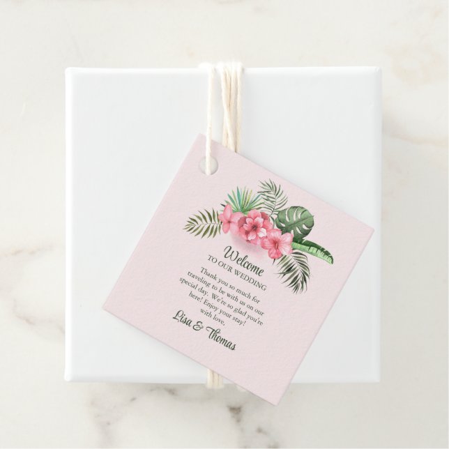 Rosa Tropical Flower Bröllop Välkommen Gåvor Etiketter (På plats)