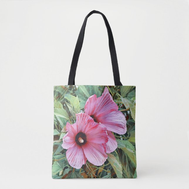 Rosa Tropical Flowers Art Tote Bag Tygkasse (Framsida)