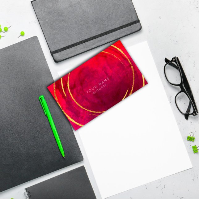 Rosa Tropical Geometric Golden Foil Circles Red Visitkort (Skapare uppladdad)