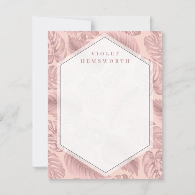 Rosa Tropical Geometric Note Card Anteckningskort (Framsida)