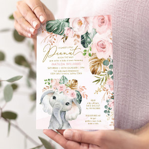 Rosa Tropical Greenery Elephant Flicka Inbjudningar