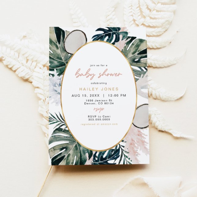  Rosa Tropical Handflatan Pampas Baby Shower Inbjudningar (Skapare uppladdad)