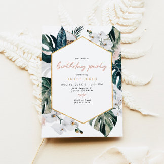  Rosa Tropical Handflatan Pampas Födelsedagsfest Inbjudningar