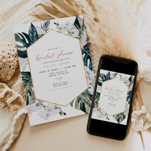  Rosa Tropical Handflatan Pampas Möhippa Inbjudningar (Skapare uppladdad)