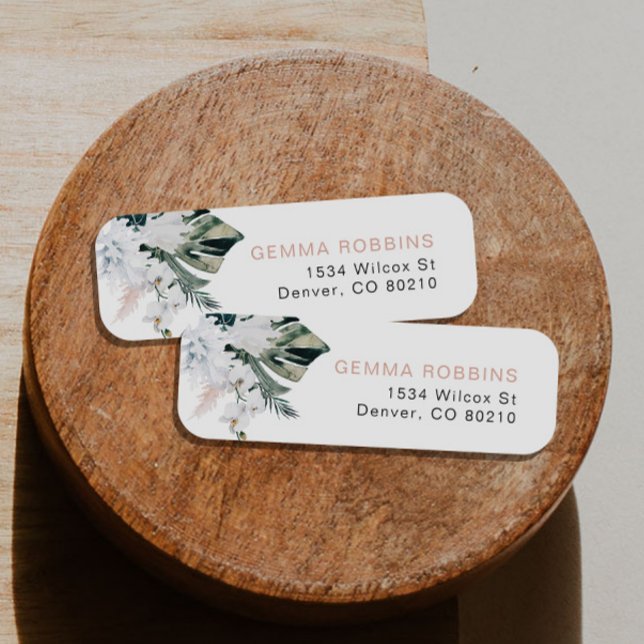  Rosa Tropical Handflatan Pampas Returadress Etikett (Skapare uppladdad)